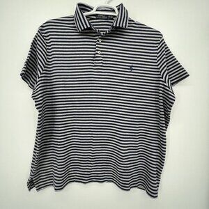 Polo Ralph Lauren Mens Polo Shirt Size XXL Gray Blue Striped 100% Cotton Golf
